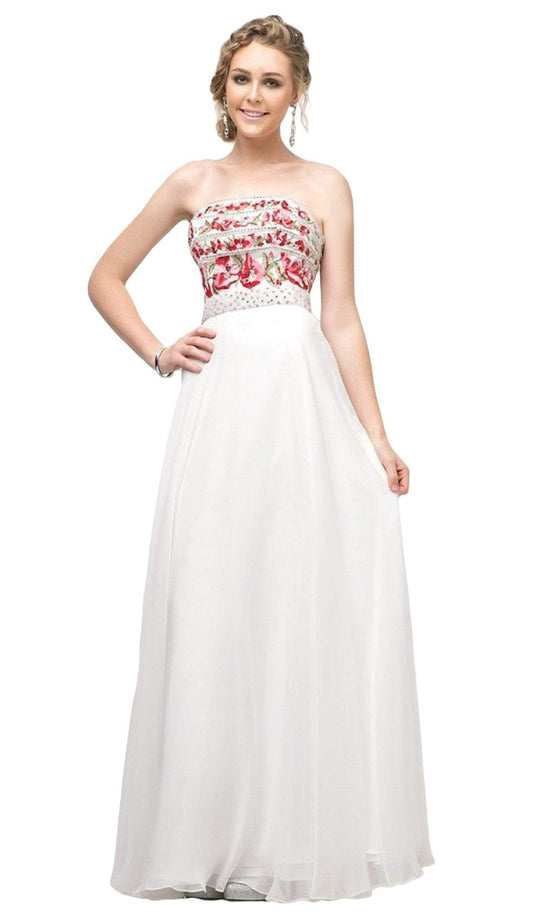 Cinderella Divine - CA311 Strapless Beaded Chiffon A-line Dress In White