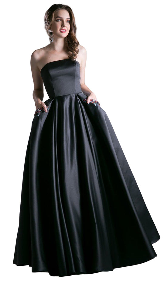 Cinderella Divine - CA317 Beaded Strapless Satin Ballgown In Black
