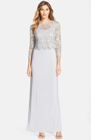 Patra - P1353 Boat Neck Evening Gown with Lace Jacket in Silver