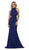 May Queen - MQ1591 High Neck Cascading Tie-Ribbon Gown In Blue