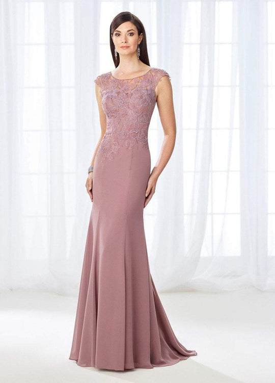 Cameron Blake - 118667 Cap Sleeve Beaded Lace Mermaid Gown In Pink