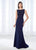 Cameron Blake - 118684 Shimmering Bateau Beaded Lace Jersey Gown In Blue