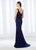 Cameron Blake - 118684 Shimmering Bateau Beaded Lace Jersey Gown In Blue