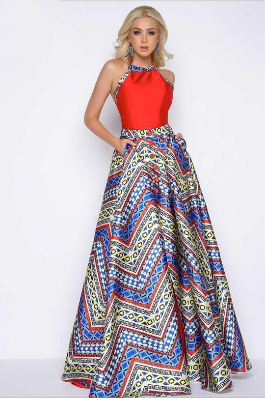 Cassandra Stone - Romper Style 30436A in Red and Multi-Color