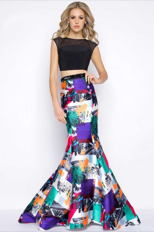 Cassandra Stone - Two Piece Gown Style 65932A in Black and Multi-Color