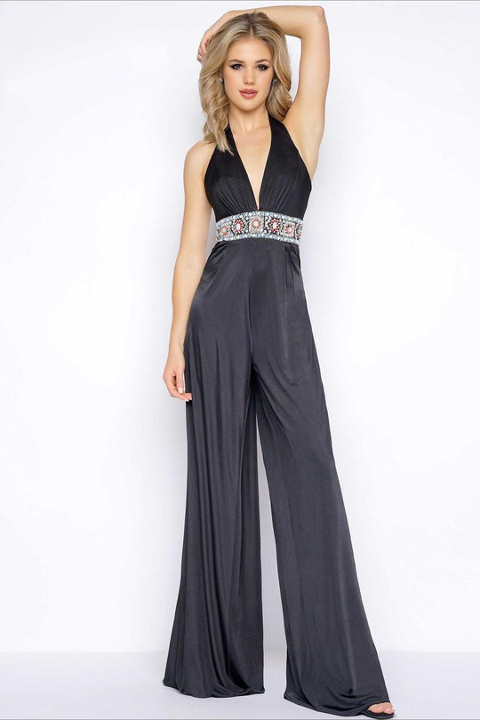 Cassandra Stone - V Neck Gown Style 77214A In Black and Multi-Color