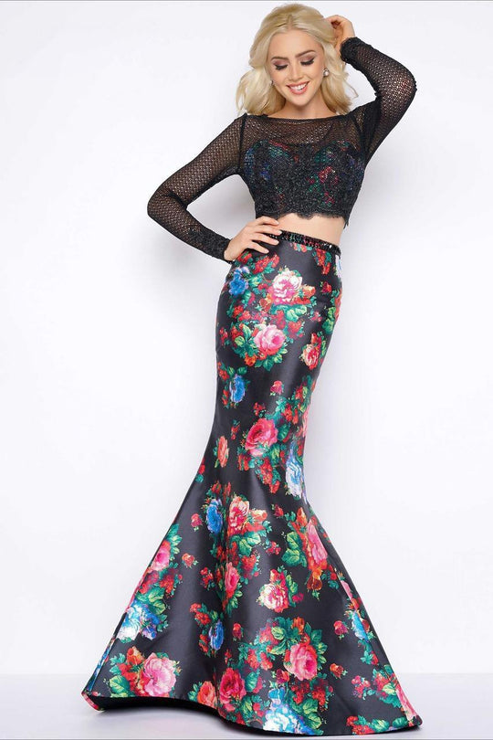 Cassandra Stone - Two Piece Gown Style 79099A in Black, Multi-Color and Floral