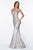 Cinderella Divine - CB0035 Plunging V-Neck Metallic Mermaid Gown In Silver
