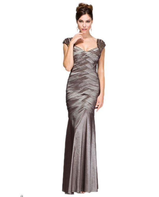 Emma Street - Embellished V-Neck Dress ES509 in Brown