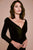Tadashi Shoji - Wide V Neck Long Sleeve Velvet Evening Dress In Black