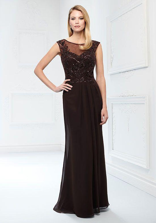 Montage by Mon Cheri - 218913W Embellished Illusion Bateau Sheath Gown in Brown
