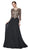 Cinderella Divine - CD0129 Lace Appliqued Bodice Flowy A-Line Chiffon Gown in Black and Gold