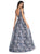 Cinderella Divine - CD0131 Floral Embellished Deep V-neck A-line Dress In Blue and Silver