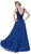Cinderella Divine - CD0133 Sleeveless V Neck Lace Bodice Chiffon Gown In Blue