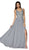 Cinderella Divine - CD0133 Sleeveless V Neck Lace Bodice Chiffon Gown In Silver