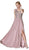 Cinderella Divine - CD0133 Sleeveless V Neck Lace Bodice Chiffon Gown In Purple and Neutral