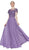 Cinderella Divine - CD0139 Short Sleeve Appliqued Illusion A-Line Gown In Purple