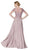 Cinderella Divine - CD0139 Short Sleeve Appliqued Illusion A-Line Gown In Pink