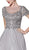 Cinderella Divine - CD0139 Short Sleeve Appliqued Illusion A-Line Gown In Silver and Gray