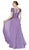 Cinderella Divine - CD0139 Short Sleeve Appliqued Illusion A-Line Gown In Purple