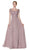 Cinderella Divine - CD0139 Short Sleeve Appliqued Illusion A-Line Gown In Pink