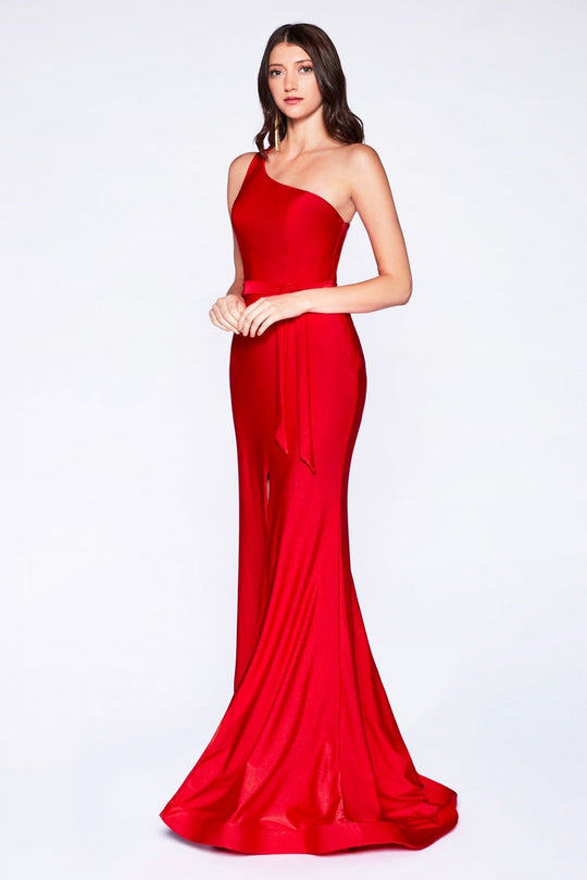 Cinderella Divine - CD0143 Sleeveless One Shoulder Trumpet Dress In Red