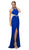 Cinderella Divine - CD019 Metallic Beaded Midriff Cutout Sheath Gown In Blue