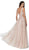 Cinderella Divine - CD4091 Plunging Illusion Side Lace A-Line Gown In Neutral