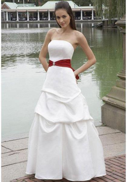 Alexia Designs - 2814 Strapless Matte Satin Ballgown In White and Red