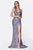 Cinderella Divine - CE0019 Long Glitter Metallic High Slit Dress In Blue