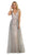 May Queen - RQ7595 Embellished Deep V-neck A-line Gown in Silver