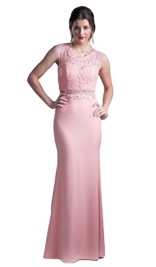 Cinderella Divine - CF115 Sleeveless Lace Stretch Knit Sheath Dress In Pink