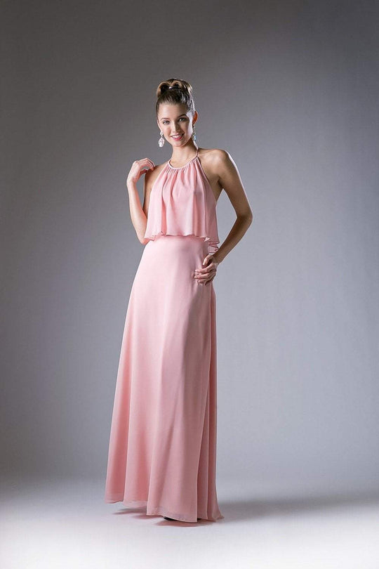 Cinderella Divine - CF130 Flounce Halter Style Chiffon A Line Dress In Pink