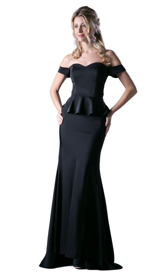 Cinderella Divine - CF134 Off Shoulder Peplum Trumpet Gown In Black