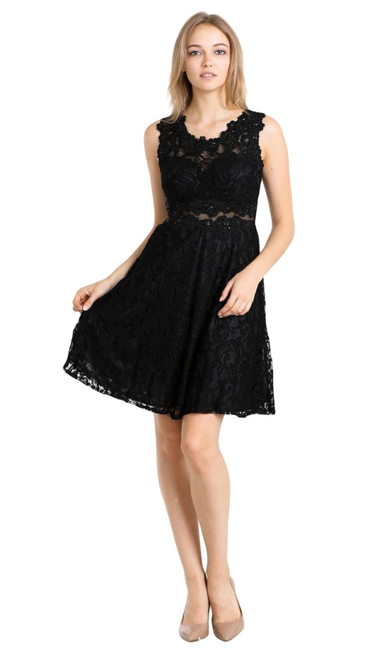 Cinderella Divine - CF175 Jewel Neck Illusion Paneled A-Line Dress In Black