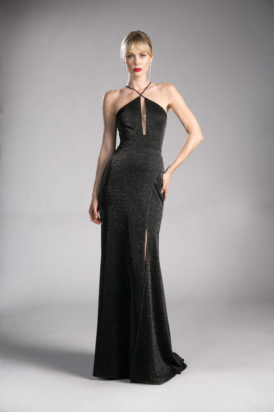 Cinderella Divine - CF279-1 Metallic Knit Halter Sheath Dress In Black