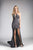 Cinderella Divine - CF279-2 Metallic Halter Mermaid Gown with Slit In Gray