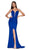 Cinderella Divine - CF329 Plunging Bodice Front Slit Mermaid Gown In Blue