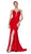 Cinderella Divine - CF329 Plunging Bodice Front Slit Mermaid Gown In Red