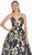 Ashley Lauren - 1395 Deep V-neck Floral Brocade Pleated Ballgown In Multi-Color