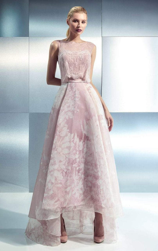 Beside Couture - CH1642 Sheer Lace Layered Evening Gown in Pink