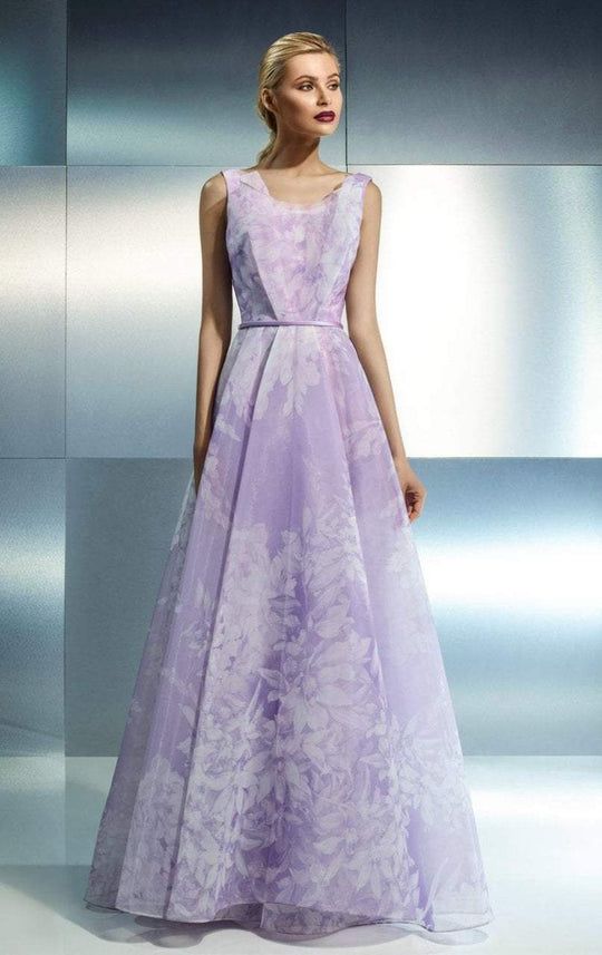 Beside Couture - CH1643 Floral Pleated A Line Evening Gown in Purple