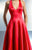 Beside Couture - CH1646 Deep Halter Satin Evening Gown  in Red