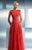 Beside Couture - CH1650 Bateau Neckline Sheer Evening Gown in Red