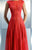 Beside Couture - CH1650 Bateau Neckline Sheer Evening Gown in Red