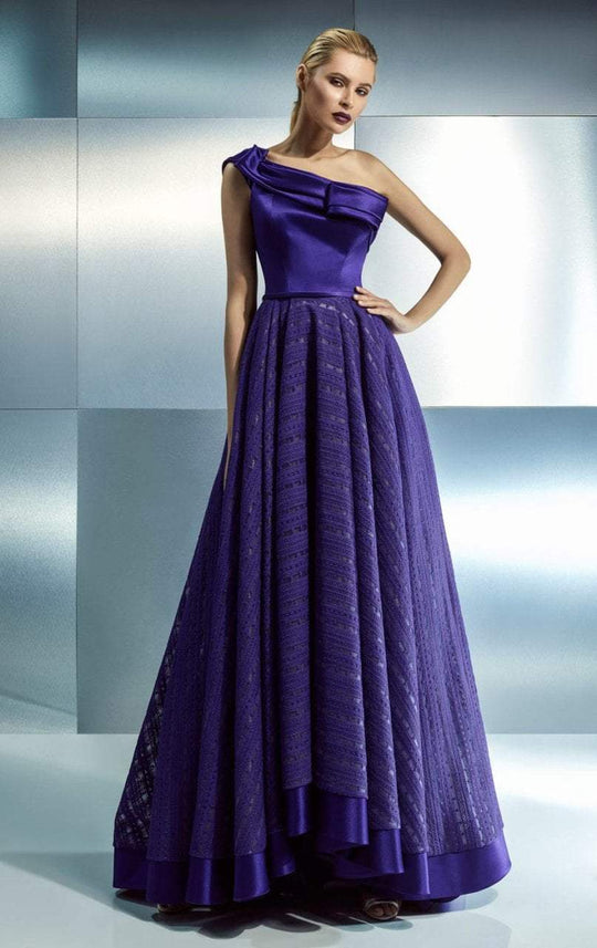 Beside Couture - CH1655 Precise Contrasts One Shoulder Gown in Purple