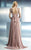 Beside Couture - CH1656 Ornate V-Neck Pleated Gown in Pink
