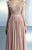 Beside Couture - CH1656 Ornate V-Neck Pleated Gown in Pink