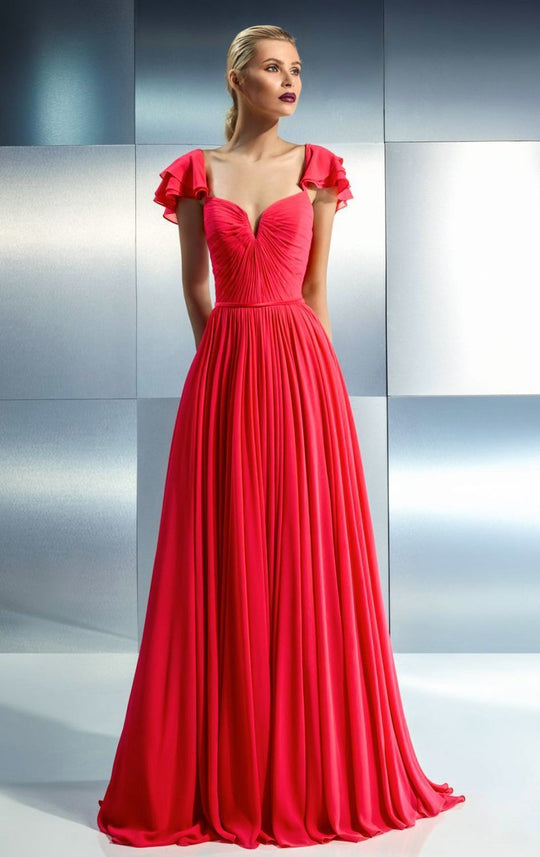 Beside Couture - CH1658 Butterfly Sleeves Evening Gown in Red