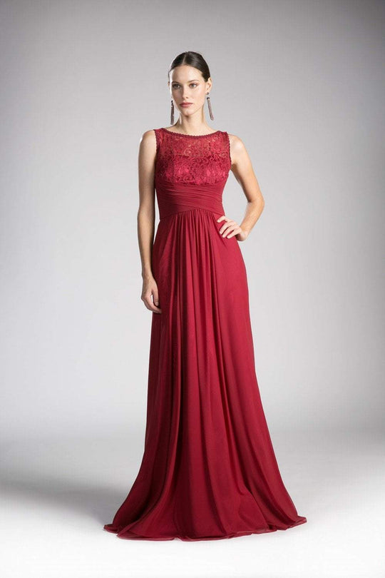 Cinderella Divine - CH525 Bateau Neckline Ruched Empire Waist Gown In Red
